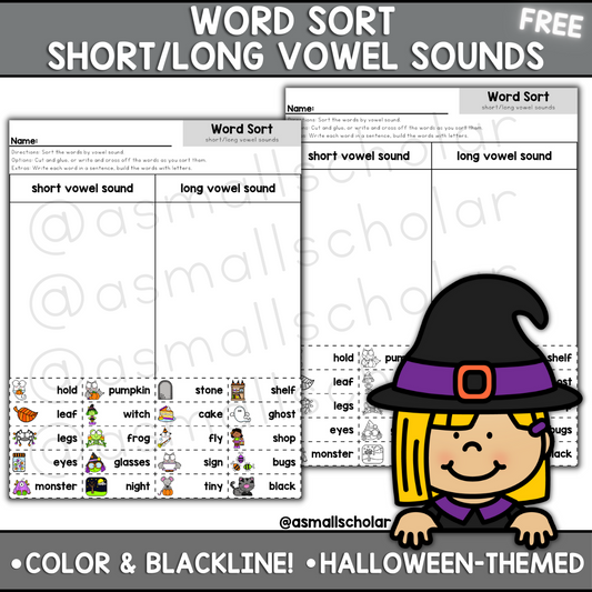 Vowel Sounds Word Sort (Halloween Word Sort)