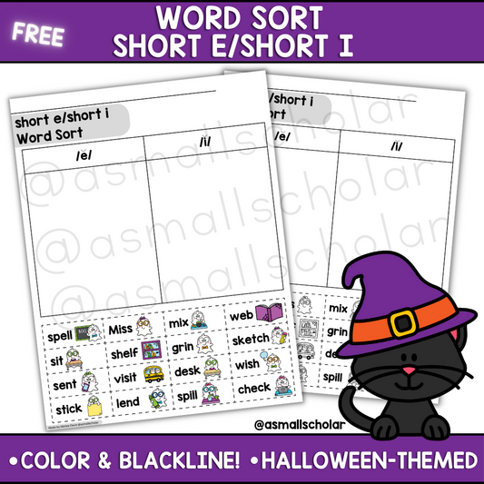 Short Vowel Word Sort (Halloween Word Sort 2)